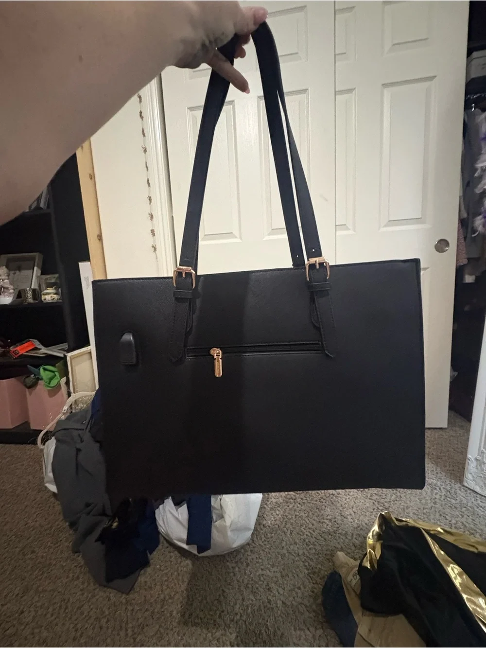 Classic Black Women's Laptop Tote Bag - Sleek Professional Design